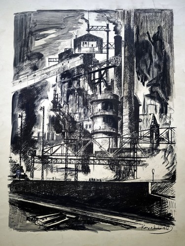 Bergbau zeche lithografie - zeche,,